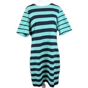 Alex Marie Striped Sheath Dress Large ‎ Navy Teal T-shirt Casual Nautical Preppy